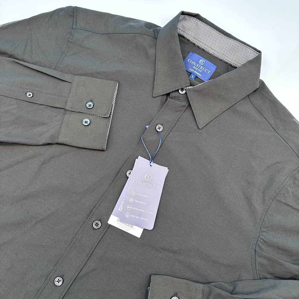 Con.Struct Men's Slim Fit 4‎ Way Stretch Performance Dress Shirt, Size L, Black